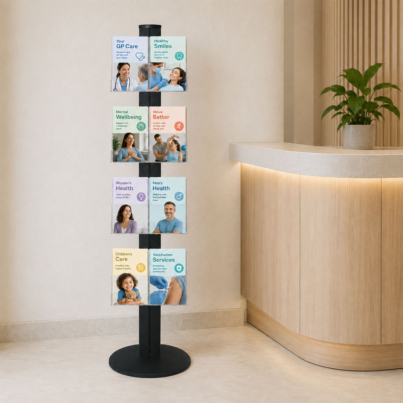 Freestanding 1800mm Black Combo  Brochure Holder 8 A5