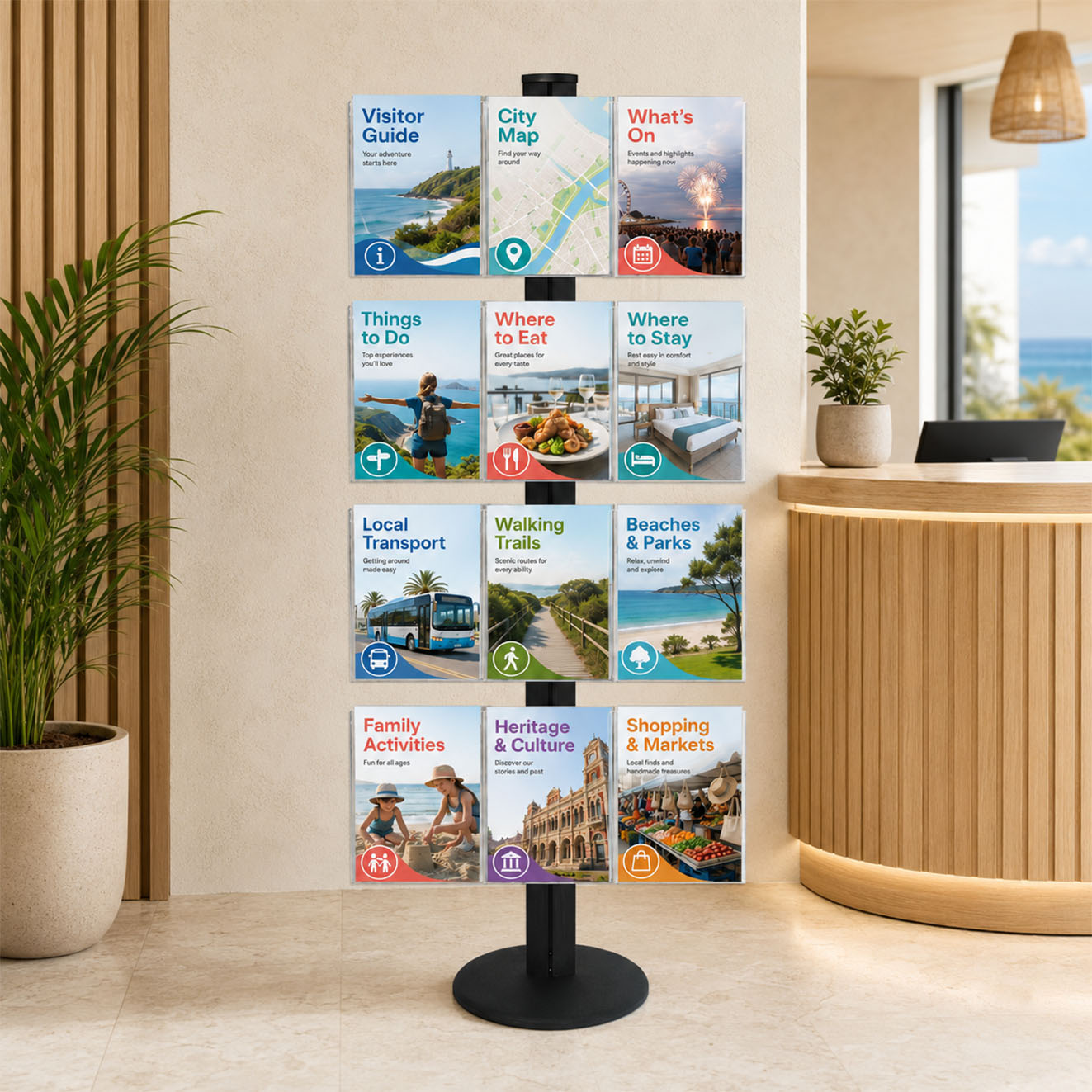 Freestanding 1800mm Silver Combo  Brochure Holder 12 A4