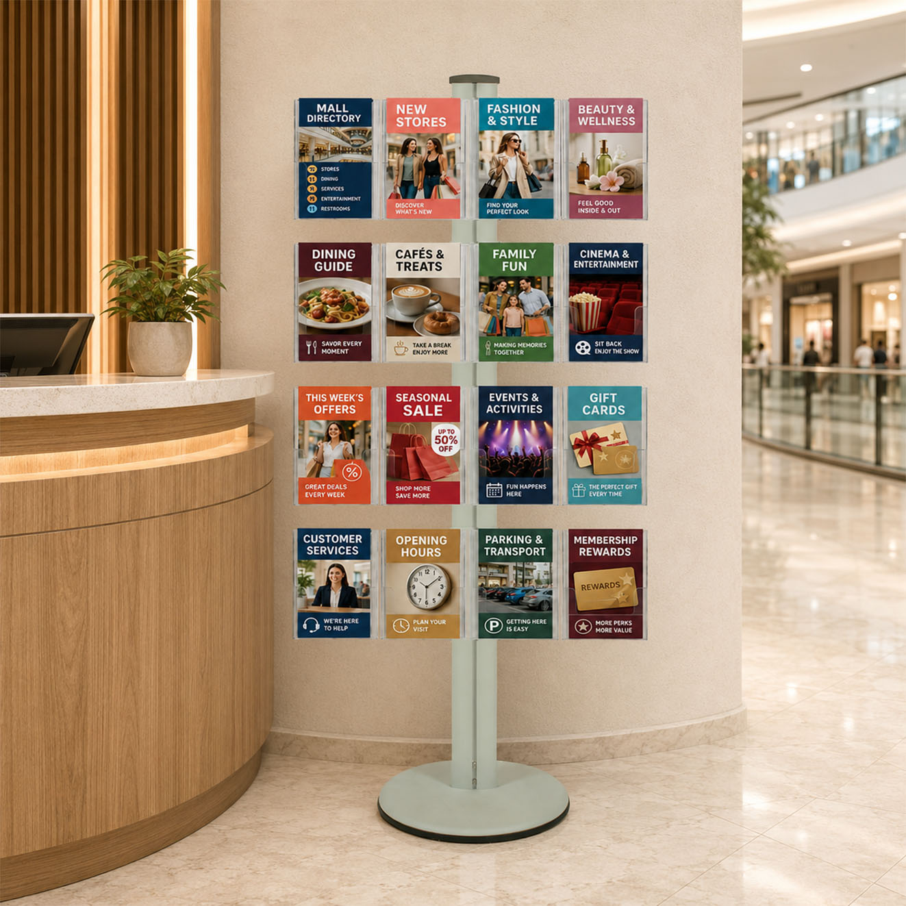 Freestanding 1800mm Silver Combo  Brochure Holder 16 A5