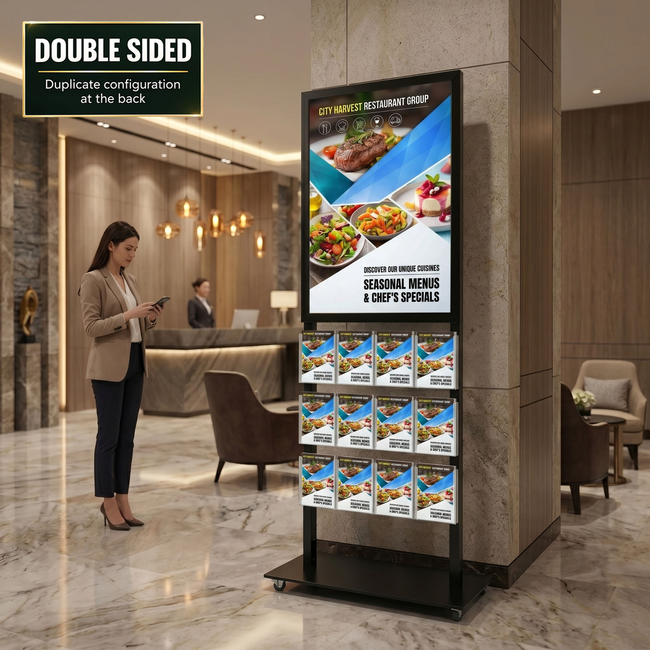 Tall Info Stand -  A1 Snap Frame with 12 A5 Brochure Holders Double Sided 