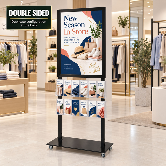 Tall Info Stand -  A1 Snap Frame with 12 DL Brochure Holders Double Sided 