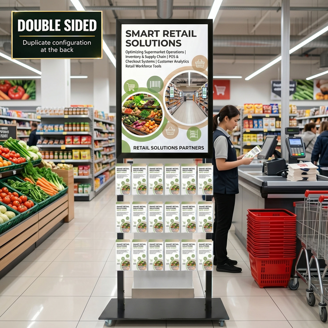 Tall Info Stand -  A1 Snap Frame with 18 DL Brochure Holders Double Sided