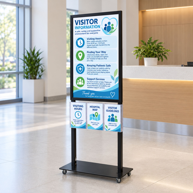 Tall Info Stand -  A1 Snap Frame with 3 A4 Brochure Holders