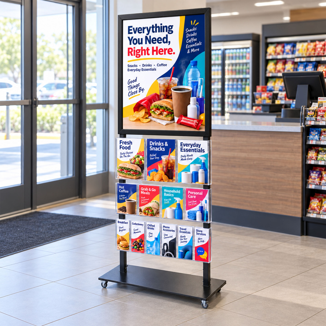 Tall Info Stand -  A1 Snap Frame with 3 A4 + 4 A5 + 6 DL Brochure Holders