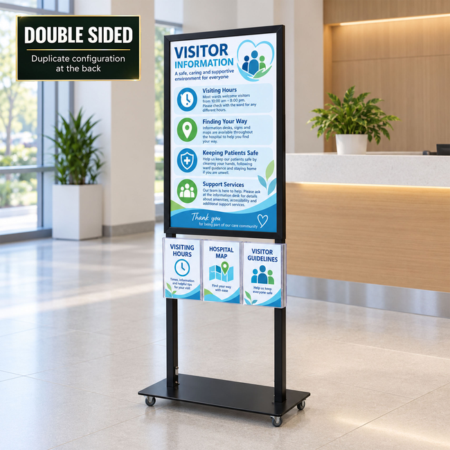 Tall Info Stand -  A1 Snap Frame with 3 A4 Brochure Holders Double Sided