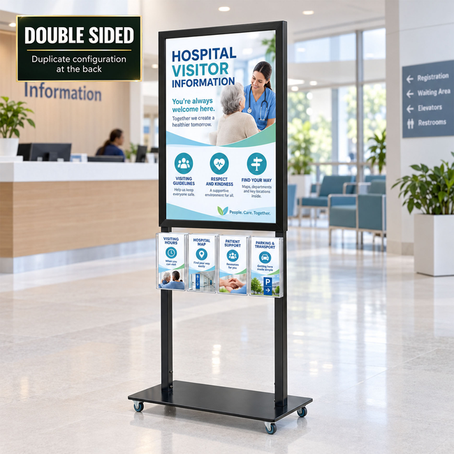 Tall Info Stand -  A1 Snap Frame with 4 A5 Brochure Holders Double Sided 