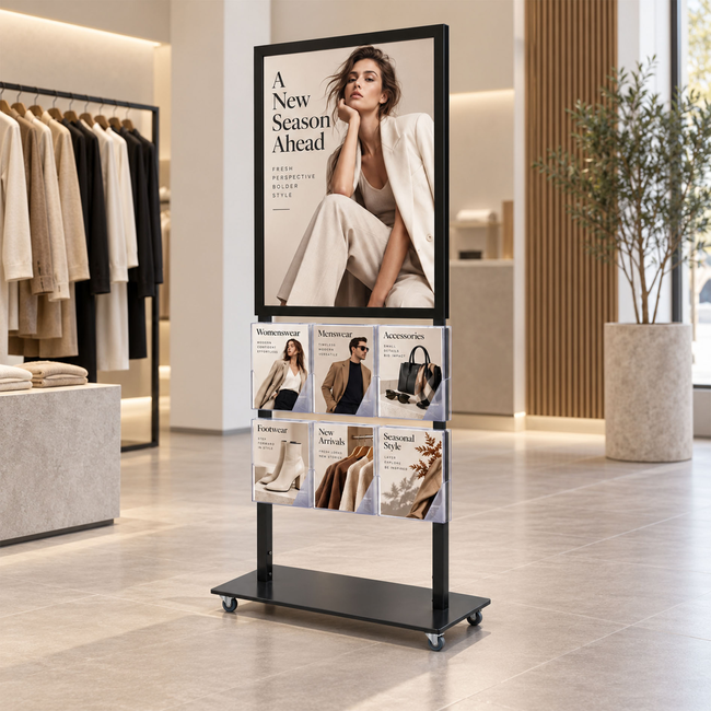 Tall Info Stand -  A1 Snap Frame with 6 A4 Brochure Holders 