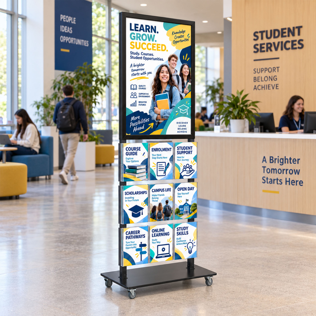 Tall Info Stand -  A1 Snap Frame with  9 A4 Brochure Holders
