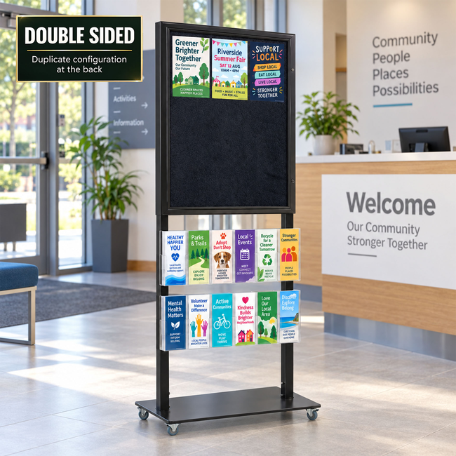 Tall Info Stand - 1 Felt Board with  12 DL Brochure Holders - DOUBLE SIDED