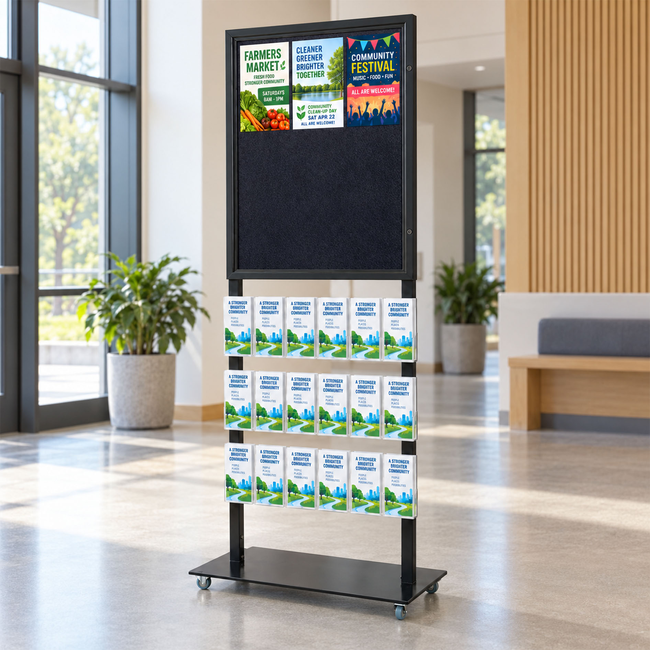 Tall Info Stand - 1 Felt Board with  18 DL Brochure Holders