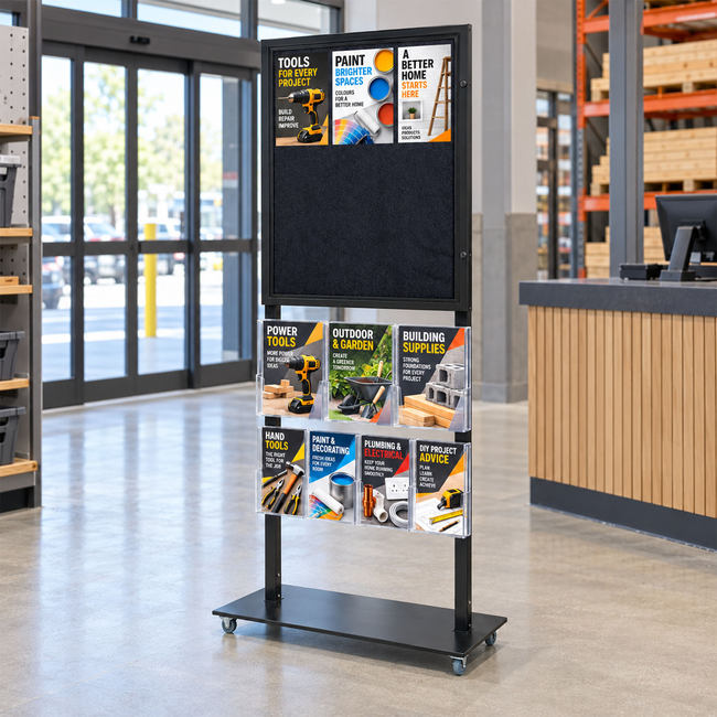 Tall Info Stand - 1 Felt Board with  3 A4 + 4 A5 Brochure Holders