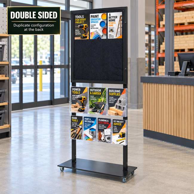 Tall Info Stand - 1 Felt Board with  3 A4 + 4 A5 Brochure Holders - DOUBLE SIDED