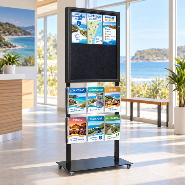 Tall Info Stand - 1 Felt Board with  6 A4 Brochure Holders 