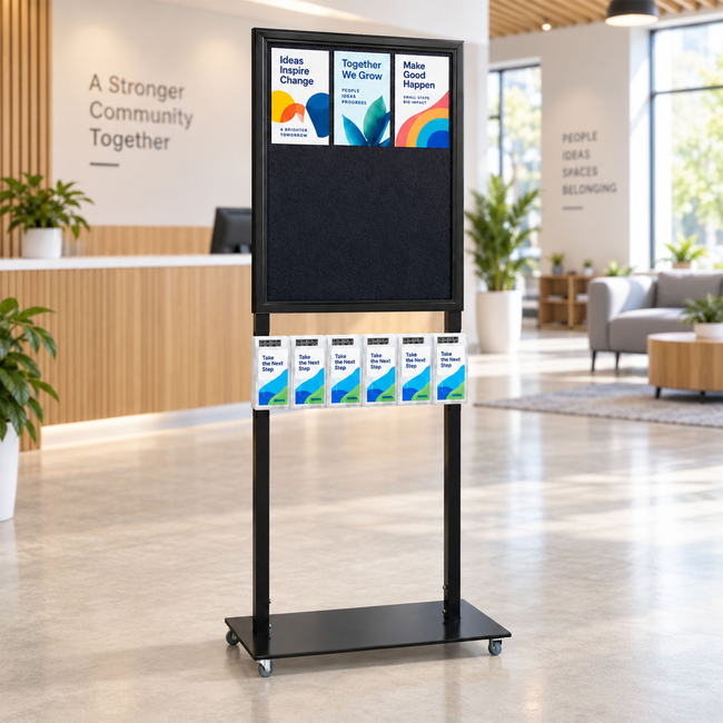 Tall Info Stand - 1 Felt Board  with  6 DL Brochure Holders