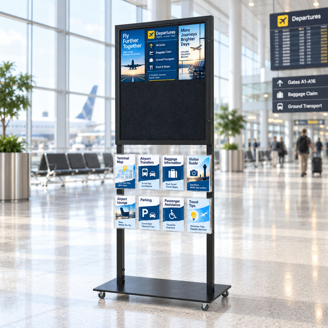 Tall Info Stand - 1 Felt Board with  8 A5 Brochure Holders