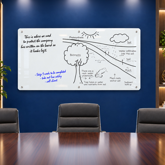 White Magnetic Glass Board 2100 x 1200mm with Fixings
