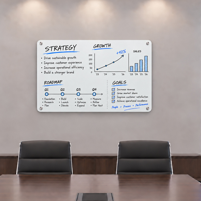 White Magnetic Glass Board 600 x 400mm with Fixings