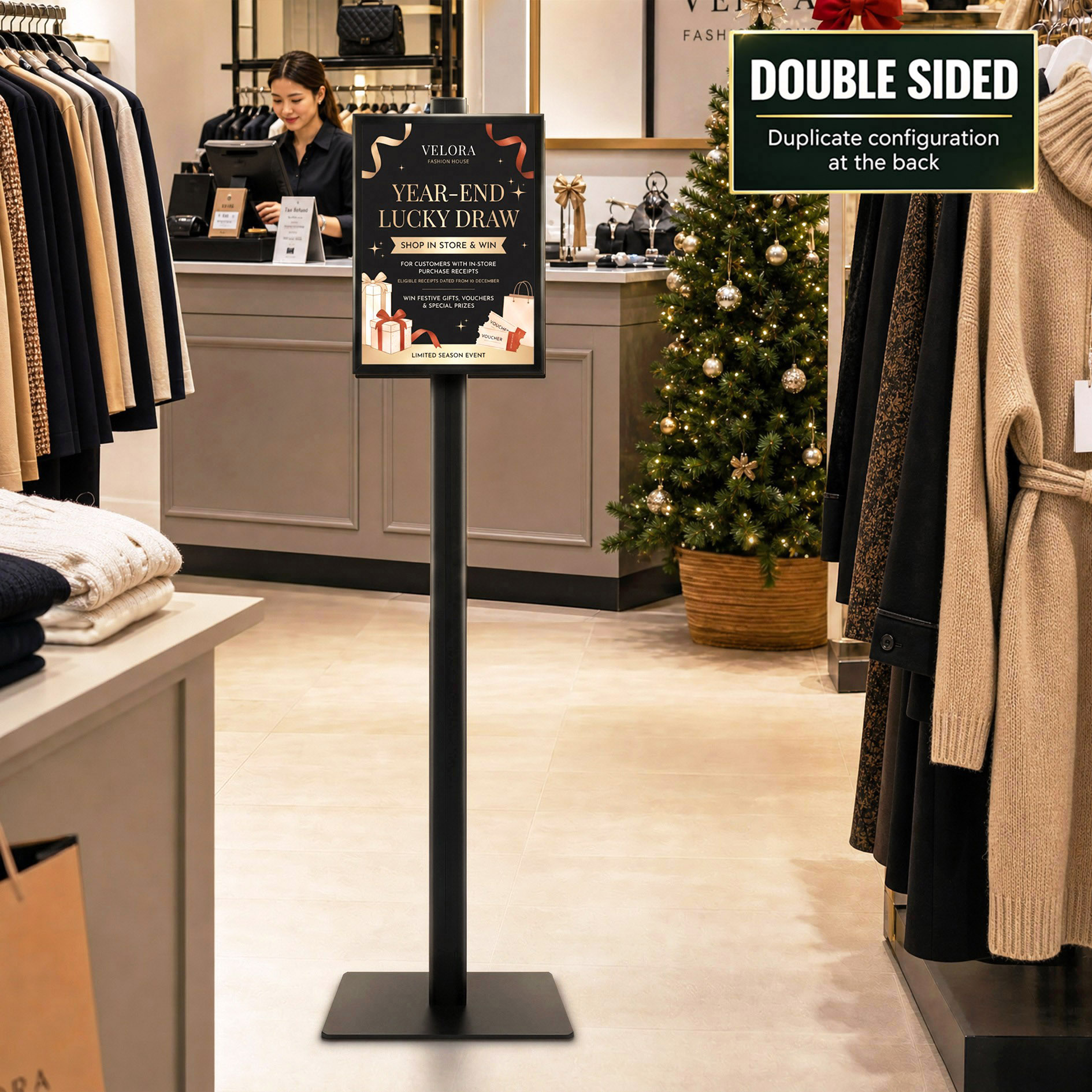 Black Retail Stand with A3 Snap Frame Double Sided