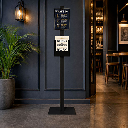 Black Retail Stand A4 Snap Frame and Black Steel Brochure Holder