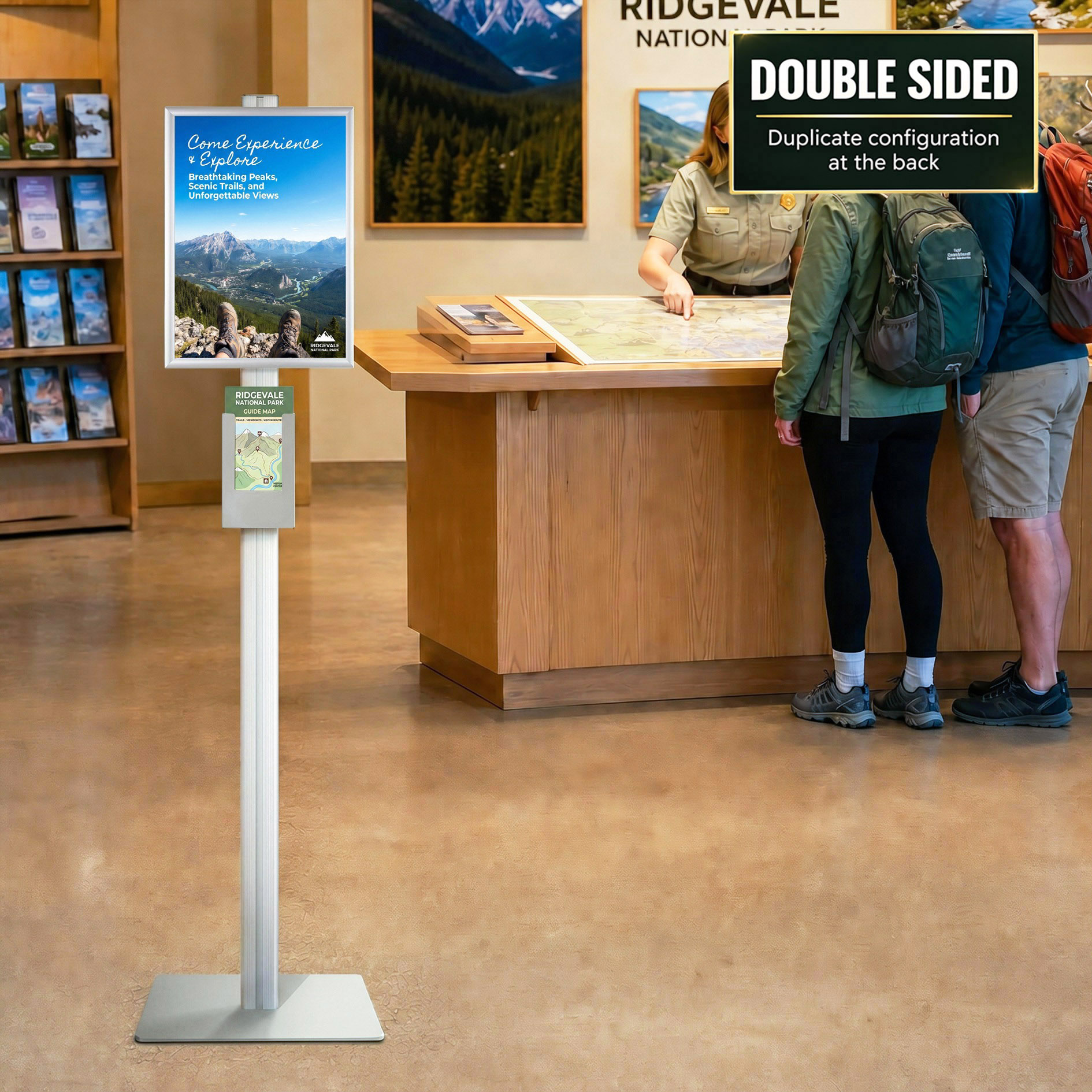 Retail Stand with A3 Snap Frame and DL Brochure Holder Double Sided