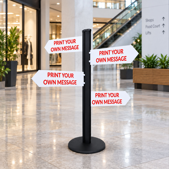 Direction Sign - 4 Arrows 1450mm Black Pole and Base 