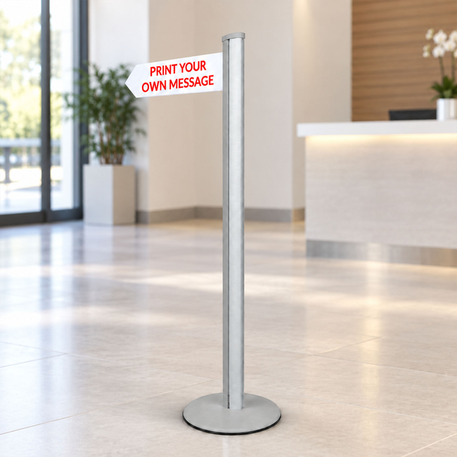 Direction Sign - 1 Arrow 1800mm Silver Pole and Base 