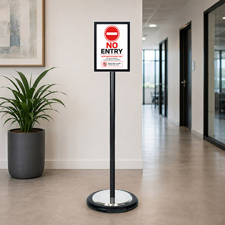 Black Ezi Pole A4 Double Sided Steel Sign with Wheel Base 