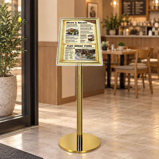 Gold Ezi Pole with 1 A3 Portrait Square Cornered Snap Frames