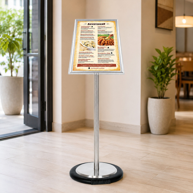 Ezi Pole with 1 A3 Portrait Square Cornered Snap Frames with Wheel Base 