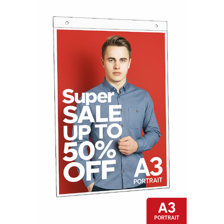 BULK SALE - 12 x A3 Clear Acrylic Ticket Holder / Sign Holder with Holes Portrait