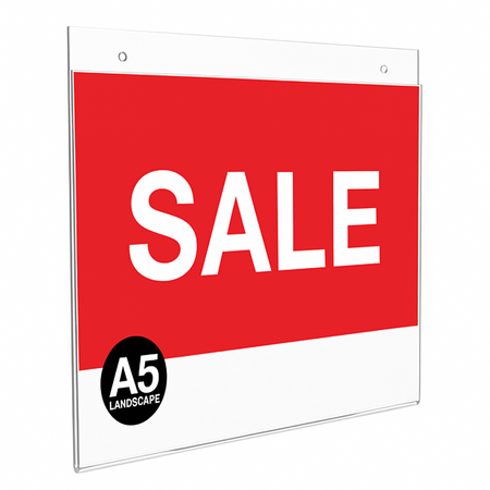 BULK SALE - 12 x A5 Clear Acrylic Ticket Holder / Sign Holder with Holes Landscape