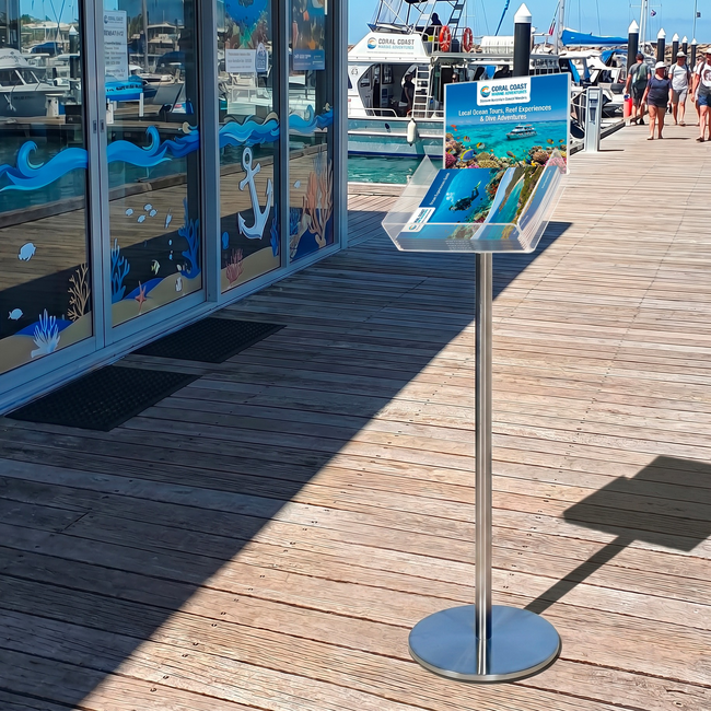 Silver Freestanding Brochure Holder Holds A4 Landscape 