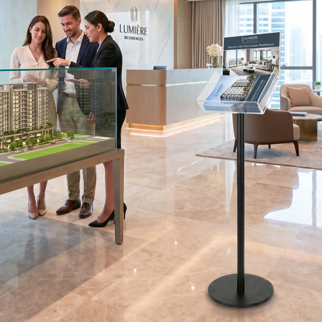 Black Freestanding Brochure Holder Holds A4 Landscape 