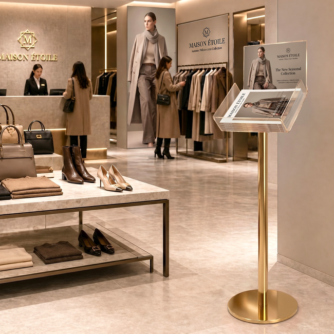 Gold  Freestanding Brochure Holder Holds A4 Landscape 