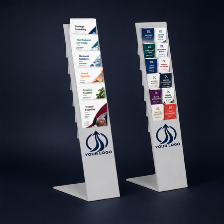 Silver Mod Brochure Holder Display with Dividers - Includes Custom Printing