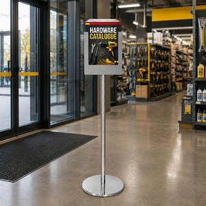 Freestanding A4 Silver Steel Brochure Holder Extra Deep