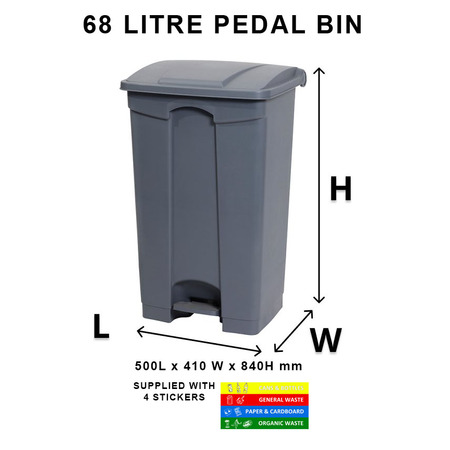 Grey Pedal Bin 68L - Set of 3 with Set of 4 Ergo Bin Stickers