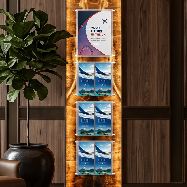 Cable Brochure System 1 Column with 1 A4 & 6 DL Brochure Holders