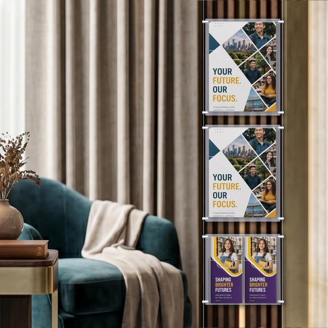 Cable Brochure System 1 Column with 2 A4 & 2 DL Brochure Holders