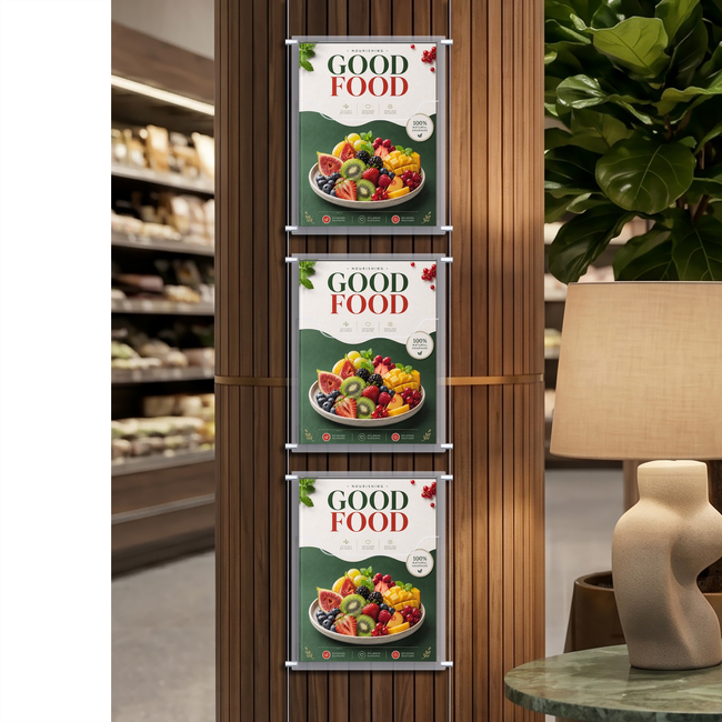 Cable Brochure System 1 Column with 3 A4 Brochure Holders