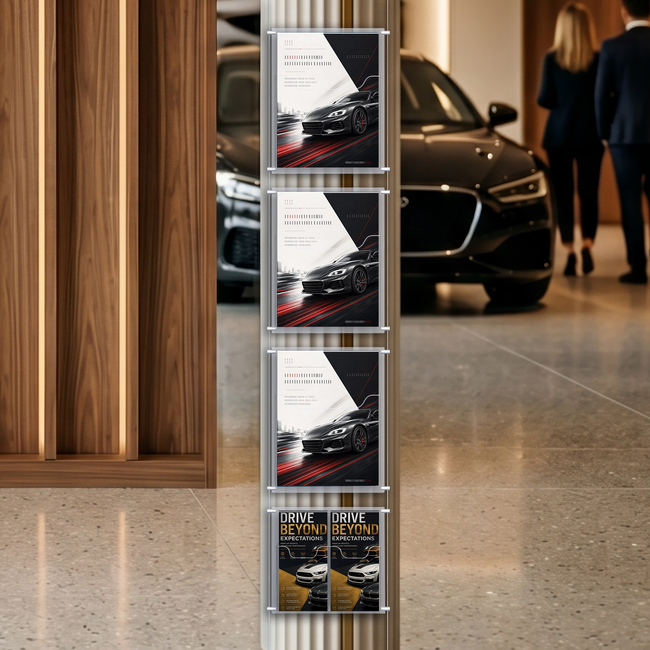 Cable Brochure System 1 Column with 3 A4 & 2  DL Brochure Holders