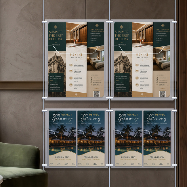 Cable Brochure System 2 Column with 2 A4 & 4 DL Brochure Holders