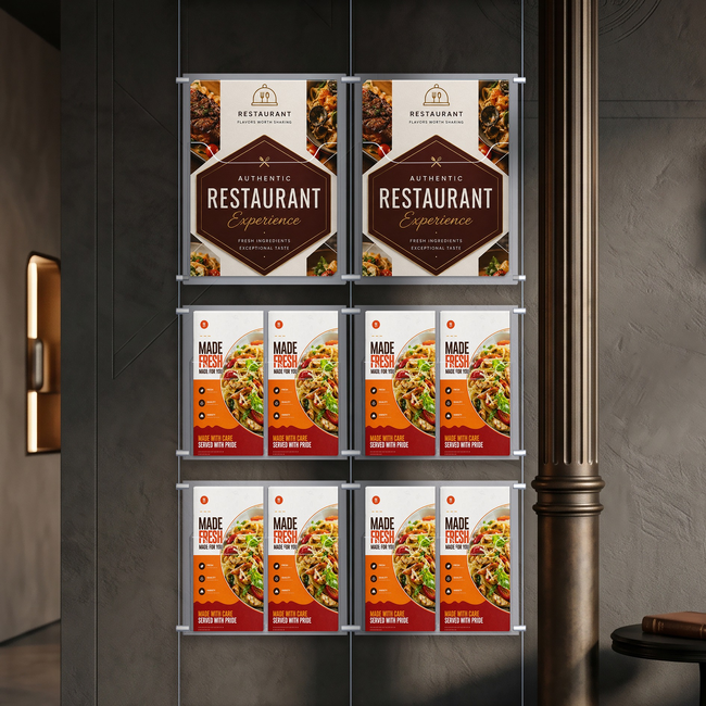 Cable Brochure System 2 Column with 2 A4 & 8 DL Brochure Holders