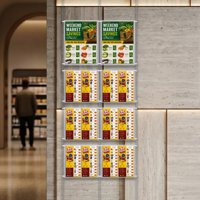 Cable Brochure System 2 Column with 2 A4 & 12 DL Brochure Holders