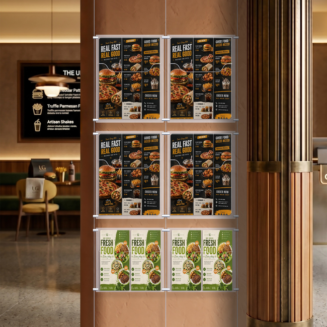 Cable Brochure System 2 Column with 4 A4 & 4 DL Brochure Holders