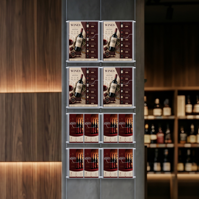 Cable Brochure System 2 Column with 4 A4 & 8 DL Brochure Holders