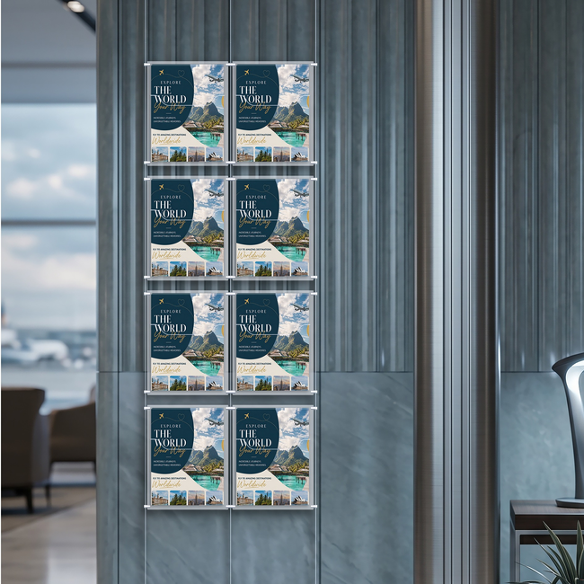 Cable Brochure System 2 Column with 8 A4 Brochure Holders
