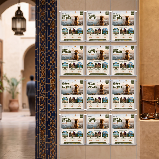 Cable Brochure System 3 Column with 12 A4 Brochure Holders