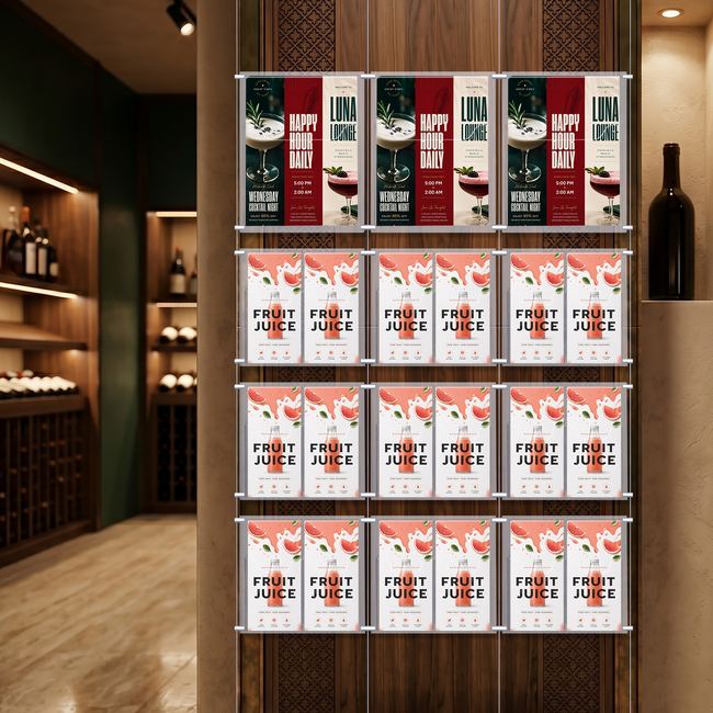 Cable Brochure System 3 Column with 3 A4 & 18 DL Brochure Holders