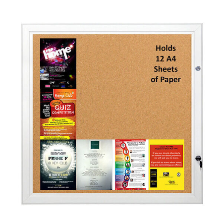Silver Lockable Cork Notice Board (Holds 12 x A4 Sheets)